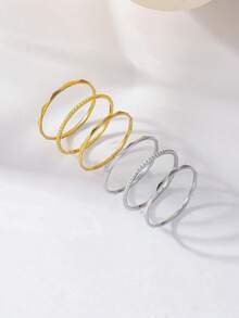 3 piezas Anillos acanalados con diseño cruzado - Chapado en oro de 18K/Acero inoxidable 304, Diseño triple cruzado y acanalado, Minimalista elegante, Antidecoloración y antialérgico, Adecuado para uso diario, Apilable, Regalo - Dorado - Ver 1