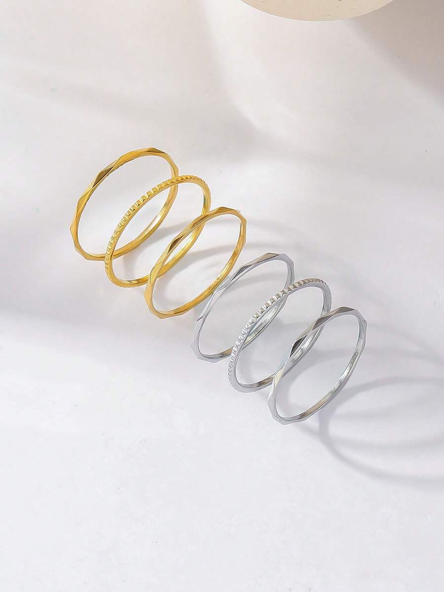 3 piezas Anillos acanalados con diseño cruzado - Chapado en oro de 18K/Acero inoxidable 304, Diseño triple cruzado y acanalado, Minimalista elegante, Antidecoloración y antialérgico, Adecuado para uso diario, Apilable, Regalo - Dorado - Ver 1