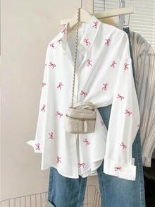 Camiseta holgada de manga larga de unicolor con un solo pecho para mujer - Blanco - Ver 4