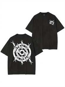 Men's 100% Cotton Anime Gaming T-Shirt - Casual Short Sleeve Crew Neck T-Shirt With Digital Print Of Iconic Symbols And Logos, Machine Washable, Summer T-Shirt Suitable For Conventions And Casual Wear 8AOI - 黑色 - 查看 5