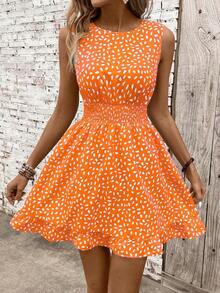 Vestido casual - Vestido casual moderno - Vestido casual de vacaciones - Vestido pastoril para mujer - Vestidos de verano para mujer - Ropa de mujer - Vestidos talla grande vendidos - Atuendos de verano para mujer - Naranja - Ver 7