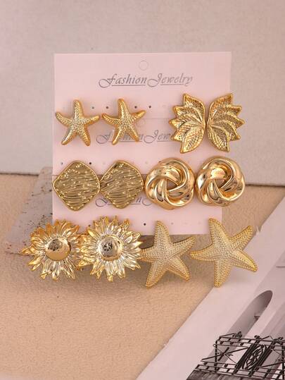 2-12pcs Oversized Asymmetrical Casual Earring Set, Exaggerated Personalized Earrings Suitable For Beach, Party, Holiday Gift, Casual Outfit