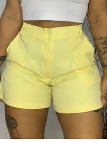 Short Alfaiataria Feminino Social Com BOLSOS Cintura Alta PROMOÇÃO P ao GG - Amarelo - Visão 1