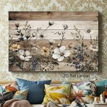 Enmarcado  de pared floral rústico plano 2D, 1 pieza - Decoración de granja con paleta de colores beige/azul/gris/negro/marrón/verde - Lienzo listo para colgar para sala de estar, dormitorio, cocina, boda, fiesta - Decoración de pared floral vintage, lienzo listo para colgar, obra de arte para dormitorio, efecto de  natural, fondo texturizado, decoración del hogar, marco de , decoradores del hogar - Enmarcado - Ver 7