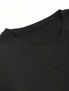 Camiseta con Estampado de Corazón, Manga Corta, Cuello Redondo, Top Casual para Verano y Primavera, Ropa de Mujer - Negro - Ver 3