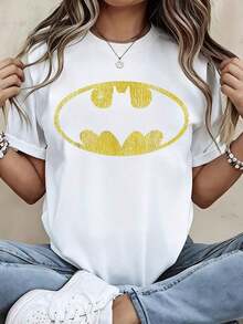 Playera minimalista moderna con el logo de  de Warner Bros, camiseta blanca para mujer, top casual de manga corta, camiseta gráfica unisex, ropa de calle a la moda. - Blanco - Ver 1