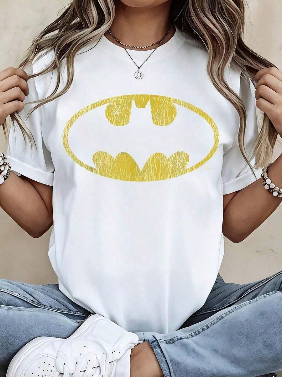 Playera minimalista moderna con el logo de de Warner Bros, camiseta blanca para mujer, top casual de manga corta, camiseta gráfica unisex, ropa de calle a la moda. - Blanco - Ver 1