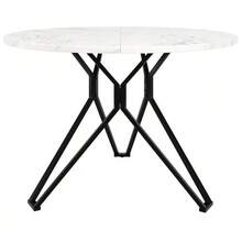 Round Dining Table (100*100*76cm), Kitchen Dining Table, Round Coffee Table For 4 People, Suitable For Dining Room, Living Room, Stylish Metal Table Legs, MDF Marble Tabletop, Black - Black - View 4