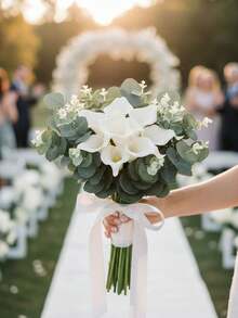 Set de 53/34/16/4 piezas de Flores Artificiales de Eucalipto + Cala, Flores Artificiales DIY, Adecuadas para Decoración de Bodas, Ramos de Novia, Cumpleaños, Día de San Valentín y Decoración de Fiestas - Blanco - Ver 3