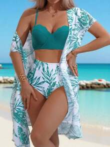 Swim Lushoire Tankini con estampado de plantas - Verde - Ver 9
