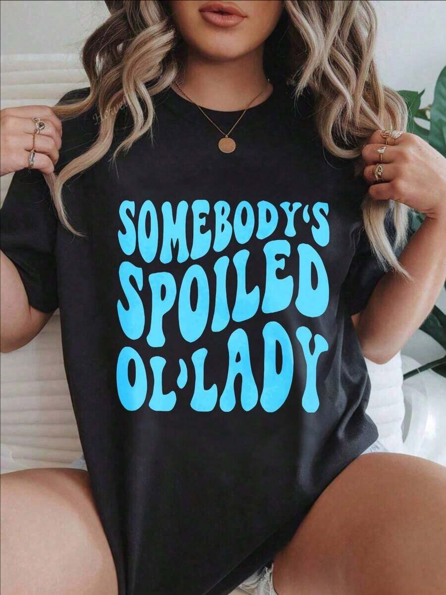 Women's Casual Short Sleeve T-Shirt - Summer Crew Neck T-Shirt "Somebody's Spoiled Old Lady", Machine Washable, Ladies' T-Shirts, Casual Wear, Modern Style, Comfortable Fit
Black - 黑色 - 查看 1