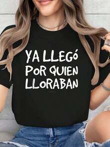 1 Camiseta de Moda Casual para Hombres y Mujeres, Ya Llegó Por Quién Lloraban - Camiseta Divertida de Algodón Estampada en Español para Verano, Top Suave de Manga Corta para Mujer, Camiseta Gráfica Moderna y Cómoda, Versátil, fácil de combinar, adecuada para uso diario, estilo urbano, ropa de vacaciones, ropa de fin de semana. - Negro - Ver 7