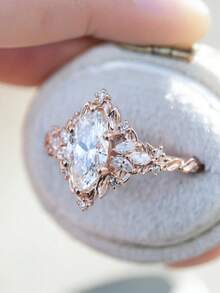 1pc Vintage Leaf Design Engagement Ring, Suitable For Women Wedding Proposal Party Jewelry Gift - Rose Golden - View 5