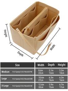 1 pieza Bolsa interior de fieltro de alta capacidad y multifuncional, extra grande/grande/mediana/pequeña, bolsa de maquillaje de gran capacidad, bolsa de fieltro, organizador minimalista desmontable - Beis - Ver 3