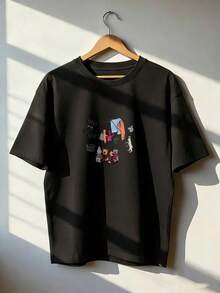 Cute And Childlike Short-Sleeve T-Shirt, Fashionable Short-Sleeve T-Shirt For Spring And Summer 2026, Made In Mexico, 180 Grams. Cartoon Print, Couple Design, Suitable For Indoor Or Outdoor Wear. Crew Neck, Unisex, Ideal For Office And Leisure. One-Pack. - BK-P631577SLNDXZGY491 - 查看 1