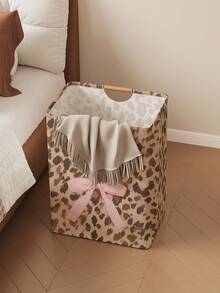 1pc Leopard Print Bow Pattern Dirty Clothes Laundry Basket 52*36.5*24.5cm Large Capacity Fabric Dirty Clothes Storage Bin Home Bedroom Atmosphere Dirty Clothes Basket Bathroom Socks Storage Bin Toy Classification Storage Bucket - Multicolor - View 4