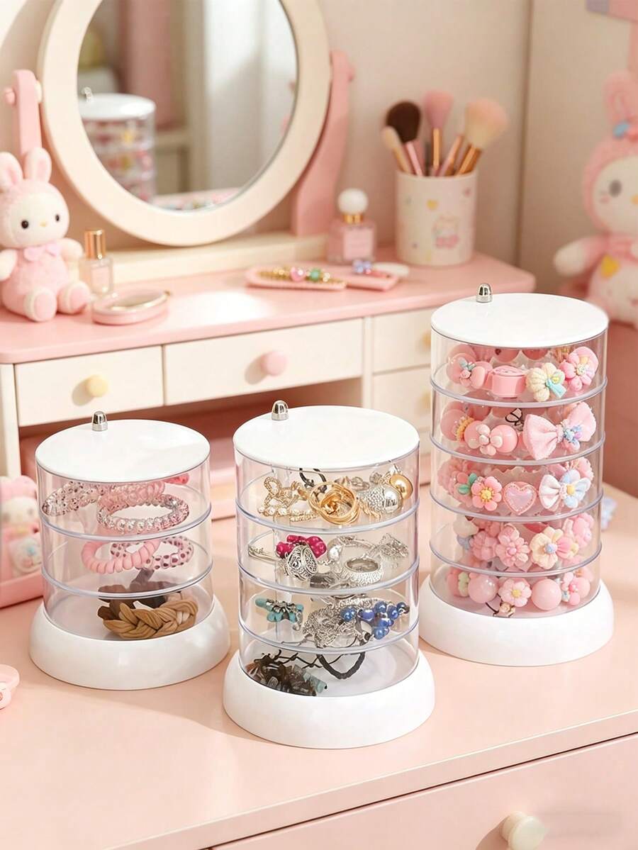 1 hộp đựng dây buộc tóc và băng đô trẻ em trong suốt, hộp đựng nhiều tầng dùng để đựng phụ kiện tóc, hộp xoay có ngăn đựng kẹp tóc và hộp đựng trang sức bằng dây chun. - Nhiều màu - Xem 1