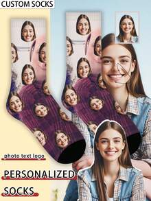 1 Pair Customized Face Pattern Socks, Personalized Photo Socks, Customized Funny Face Socks, Customized Pattern Socks, Print Any Face Image On Socks, Anniversary Gift, Valentine's Day Gift, Unique Birthday Gift, Customized Collectible Gift - Multicolor - View 8