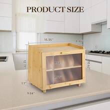Caja panadera de bambú de doble capa con ventana transparente – Mantiene el pan fresco y organizado – Ideal para pan casero, bollos y muffins – Diseño rústico para encimera - Madera - Ver 8