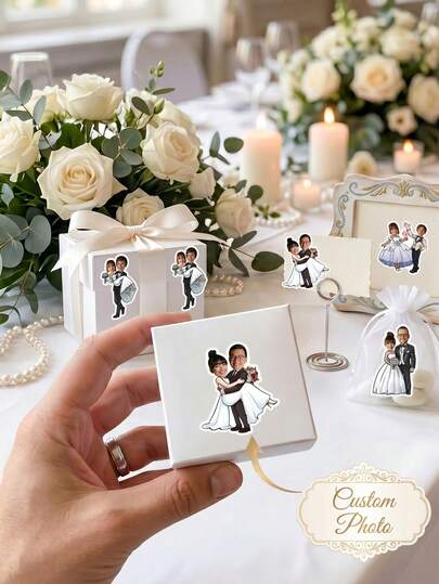 8/20/40pcs Custom Wedding Couple Photo Stickers, Personalized Bride And Groom Stickers With Custom Photo,Custom Bride & Groom Photo Stickers For Gift Bags, Invitations & Party Decor