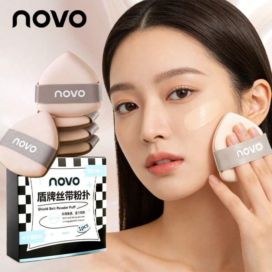 NOVO 1个/2个化妆海绵，适用于液体、膏状和粉状产品，完美上妆，不含乳胶，干湿两用，专为边角设计，柔软亲肤。 - 彩色 - 查看 1