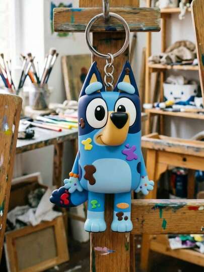  Bluey Themed Artistic Paint-Splatter 2D Keychain, Featuring The Iconic Blue Dog Character Decorated With Vibrant Paint Splashes. Made Of Smooth, Durable PVC With Rich, Non-Fading Colors, It Comes With A Sturdy Metal Keyring. A Fun, Creative Bag Charm, Everyday Accessory, Or Unique Themed Party Favor For Fans Of The Show.