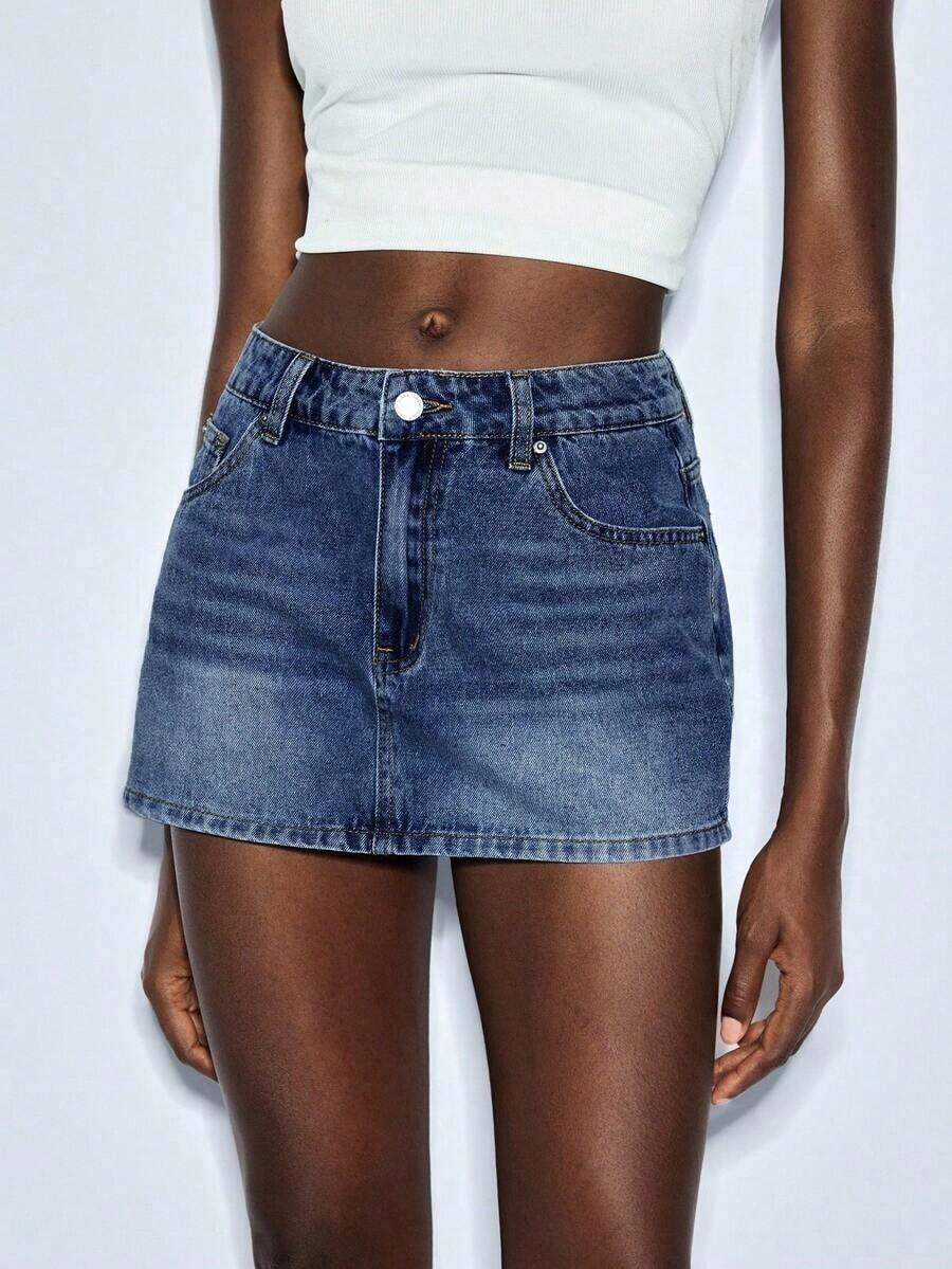 Maija Minifalda vaquera de mujer con estampado de vaca, estilo Y2K, adecuada para conciertos de música, vuelta al colegio, ropa de calle, otoño - Azul lavado oscuro 2 - Ver 1