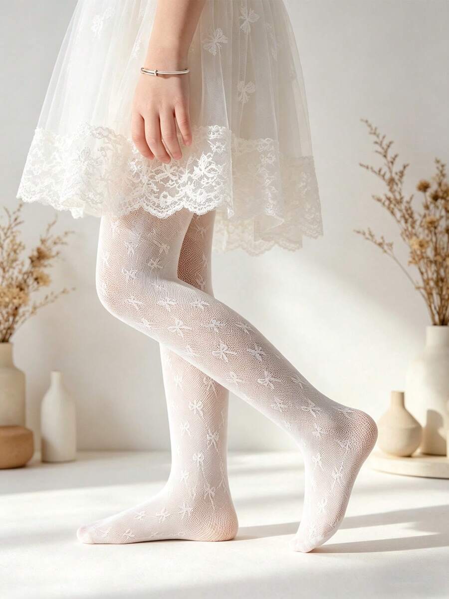 1 chiếc quần tất lưới màu be cho trẻ em, kiểu dáng tối giản, cổ điển, thanh lịch, thân thiện với da, thoải mái, nhẹ, thoáng khí, đa năng, phù hợp cho mặc hàng ngày, kỳ nghỉ, tiệc tùng, du lịch, đi học. - Màu be - Xem 1