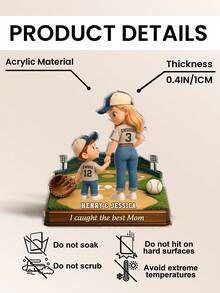 Custom Animated Acrylic Plaque For Mother's Day, Upload Your Photo To Be Rendered As Cute Cartoon, Baseball Theme "I Caught The Best Mom", Personalized Name, 2D Flat Sign - As Shown - View 3