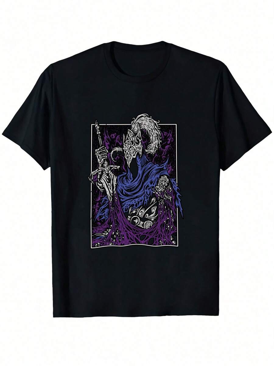 Camiseta Unisex Gótica de Manga Corta Transpirable para Hombre y Mujer - Cuello Redondo Suave, Estilo Casual con Gráfico Abyss Walker, Uso Cómodo Todo el Año, Lavable, Estilo Gótico Clásico, Cuello Redondo Clásico, una camiseta de manga corta adecuada para el hogar, uso diario, fiestas y viajes-perfecta como regalo para amigos o familiares. - Negro - Ver 1