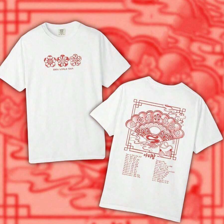 Camia Premium Arirang Flower, Camia de Algodón Suave para Fans de K-Pop, Diseño Floral Único, Ropa Casual Unisex, , Stock Limitado, Mejor Regalo para Fans del Ejército, Transpirable y Cómoda - Blanco - Ver 1