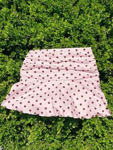 Minifalda acampanada fruncida con estampado de lunares para el verano - Rosa 2 - Ver 7