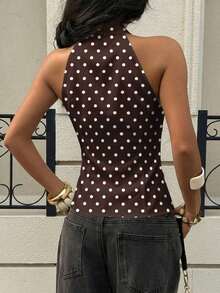 Camisa de mujer con estampado de rayas azules y blancas en todo el diseño, de estilo minimalista y casual, adecuada para vacaciones de primavera/verano - Multicolor - Ver 2
