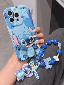 Disney Has Authorized, Phone Case - Chain Set, The Stitch Lilo & Stitch 3D Phone Case Plus A Silicone 3D Stitch Bracelet With Metallic Ring Removable Bracelet, Stitch And Angel Pattern, Compatible With Iphone17/16/15/14/13/12/11/XS/XR/X Plus Pro Max, A Stylish Cartoon Phone Case, The Perfect Gift Choice, Phone Protection, Durable Phone Cover, Great Gift For Friends And Family. - White - View 2