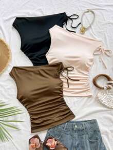 Vestido casual de playa, boda, graduación, brunch, Día de San Patricio, primavera, verano, con hombros con volantes, sin mangas, de punto, en color amarillo crema, elegante, con estilo bohemio y tropical - Multicolor - Ver 1