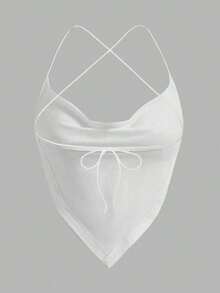 halter veraniego para mujer, sexy, de unicolor con drapeado y espalda descubierta - Multicolor 2 - Ver 4