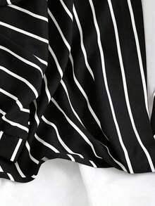 Conjunto de vacaciones para mujer con camisa a rayas de dos piezas falsa - Blanco y Negro - Ver 4