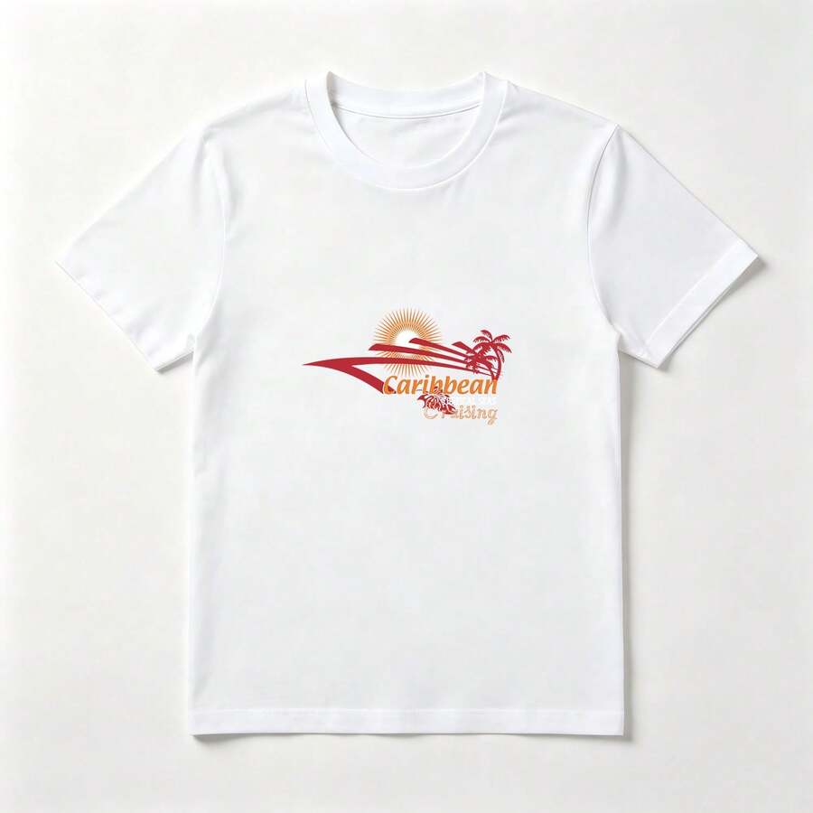 Camiseta Mujer Algodón Estampado Palmeras y Sol - Diseño Caribeño Verano - Blanco - Ver 1