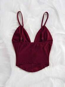 Camiseta sin mangas de punto rojo con escote en V y espalda cruzada, adecuada para citas, estilo bohemio, vacaciones, otoño, ropa de mujer, vintage, días festivos - Burdeos - Ver 2