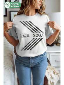 Women's Oversized Vintage T-Shirt, 2007 18th Anniversary Limited Edition - Graphic Print, Casual Loose Fit, Crew Neck, 2007 Design For Casual Wear And Anniversary Celebration, For All Seasons (Unisex Style For Men And Women) - 白色 - 查看 6