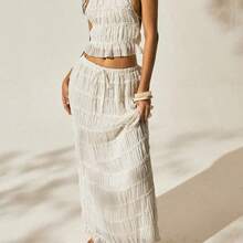 Women's Vacation Outdoor Romantic Halter Backless Low Waist Skirt Set Beach Skirt Set Summer Skirt And Top Set Summer 2 Piece Sets Woman Beach 2 Piece Set 2 Piece Skirt Set - Beis - Ver 4