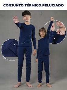 Thermal Plush Set For Children, Flannel Lined, For Boys And Girls, Unisex, Second Skin - Màu xanh hải quân - Xem 1