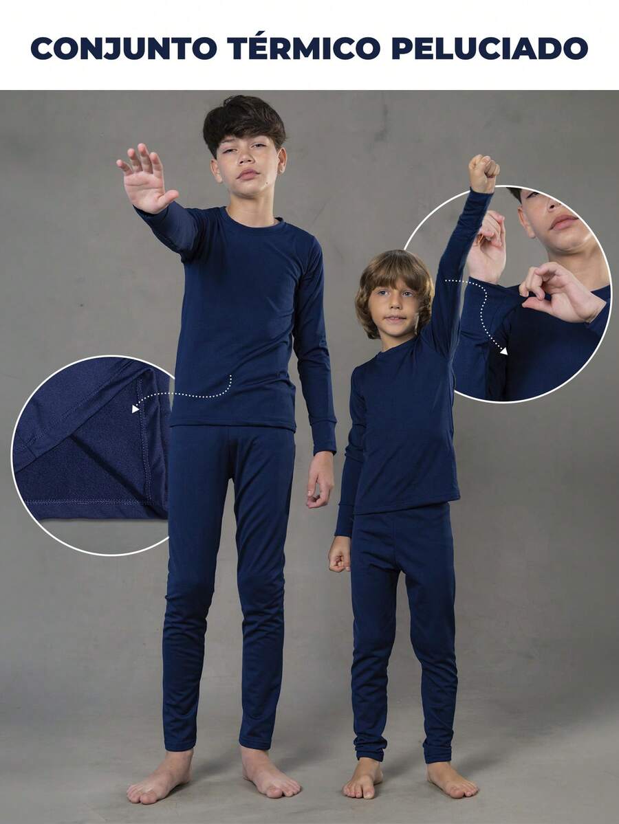 Thermal Plush Set For Children, Flannel Lined, For Boys And Girls, Unisex, Second Skin - Màu xanh hải quân - Xem 1