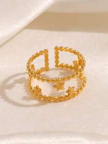 1pc Stainless Steel 18K Gold Plated Minimalist Star Open Ring, Suitable For Women's Daily, Outing, Party Wear - Gold - View 3
