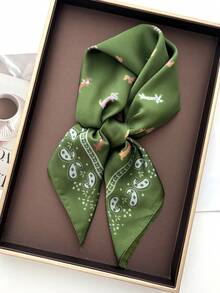 1pc Women's Geometric Print Bandana Scarf, Suitable For Daily Use - Olive Green - View 3