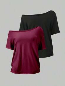 Camiseta blanca holgada con cuello asimétrico para mujer - Multicolor - Ver 7