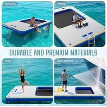 Plataforma inflable antideslizante para muelle, balsa flotante tipo isla con escalera de cuerda, 6 pies, 7 pies, 8 pies, 10 pies, 12 pies. - Gris neutro 10 x 6 pies - Ver 7