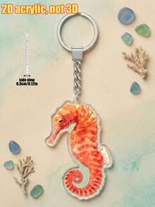 1pc Ocean Animal Theme Flat Acrylic Keychain Pendant, Unisex Creative Watercolor Dolphin, Seahorse, Whale Bag Charm Decor, Personalized Accessory Suitable For Car Rearview Mirror Ornament, Multi-Functional Key Holder - Multicolor - View 15
