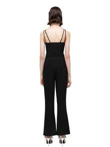 Rich Radi Q's Women's Solid Color Woven Non-Stretch Flare Pants With Distinctive Slit Detail - Black - View 3