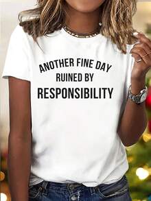 OTRO DÍA MARAVILLOSO RESPONSABILIDAD Camiseta de mujer con diseño estampado moderno, suave y cómoda, agradable para la piel, casual y deportiva, versátil, de manga corta y cuello redondo, camiseta casual de manga corta para mujer de primavera y verano, camiseta de base para mujer. - Blanco - Ver 2